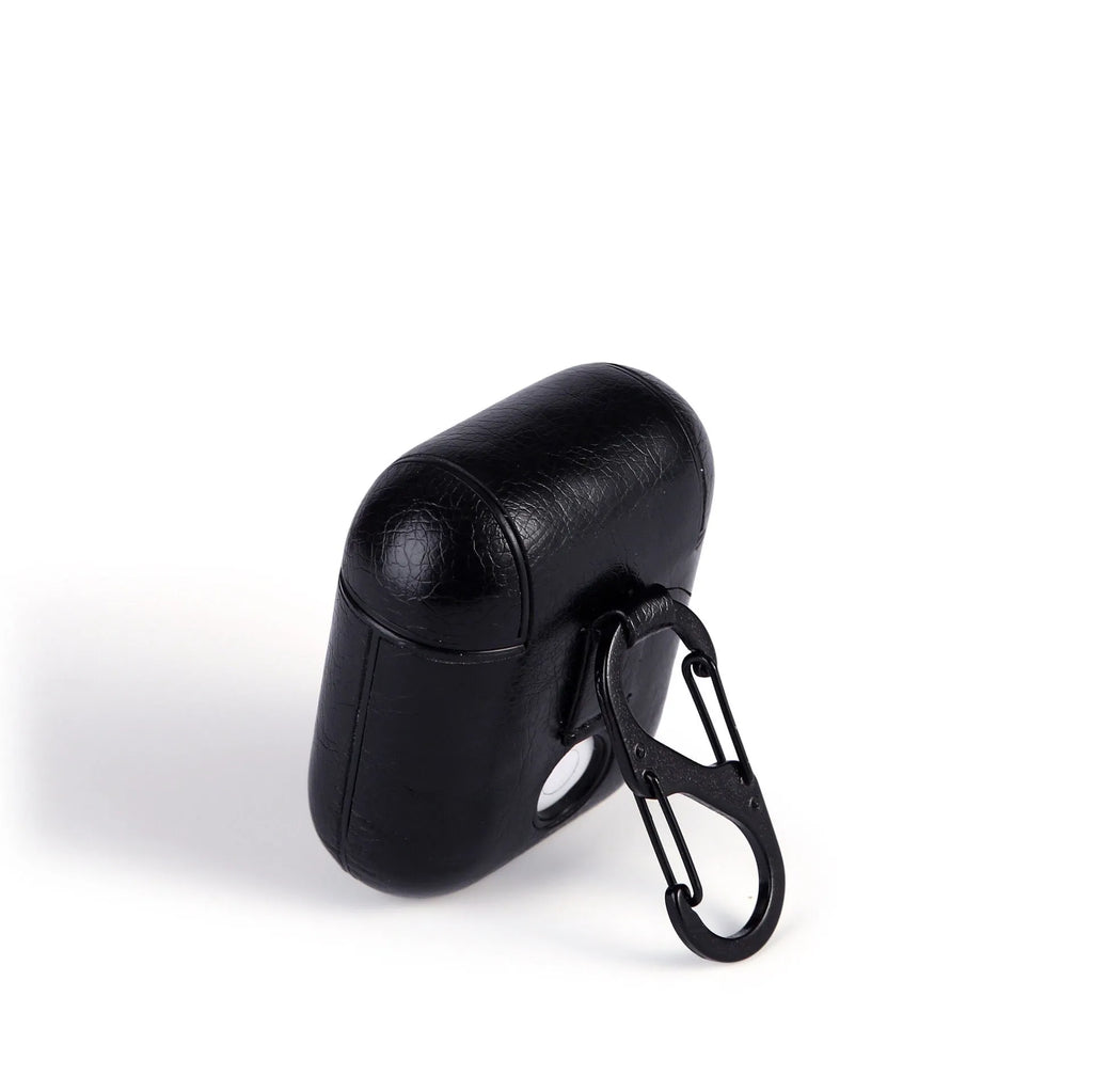 Genuine leather AirPods protective case with magnetic closure in black colour