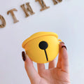 Bright yellow silicone case with a bell charm for Apple AirPods 1 and 2 generation.