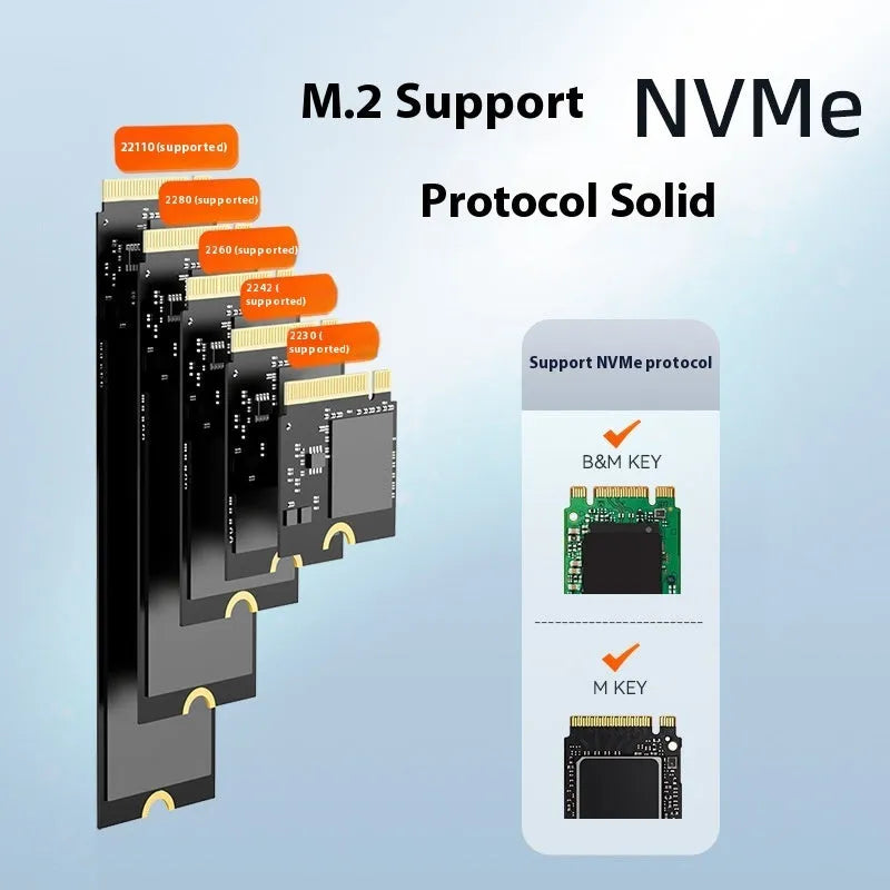 Black external hard disk enclosure with Type-C port for NVME solid state drives