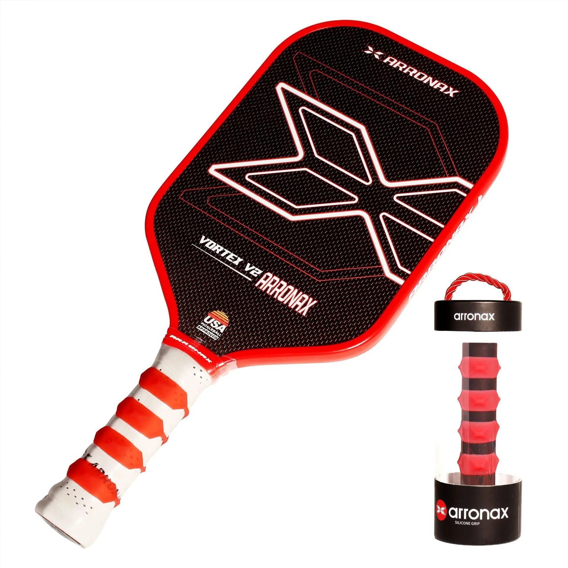 Silicone racquet hand rubber buckle grip wrap in seven colour options on a racket handle