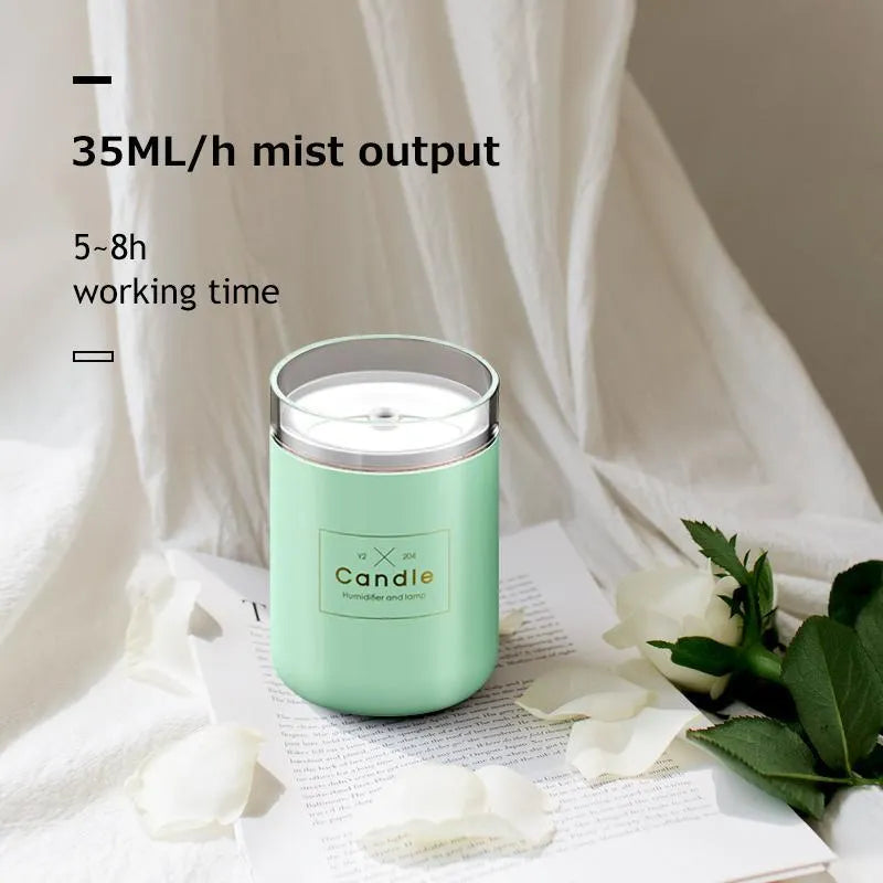 Mini USB humidifier diffuser with 260ml tank, night light, in fresh green colour