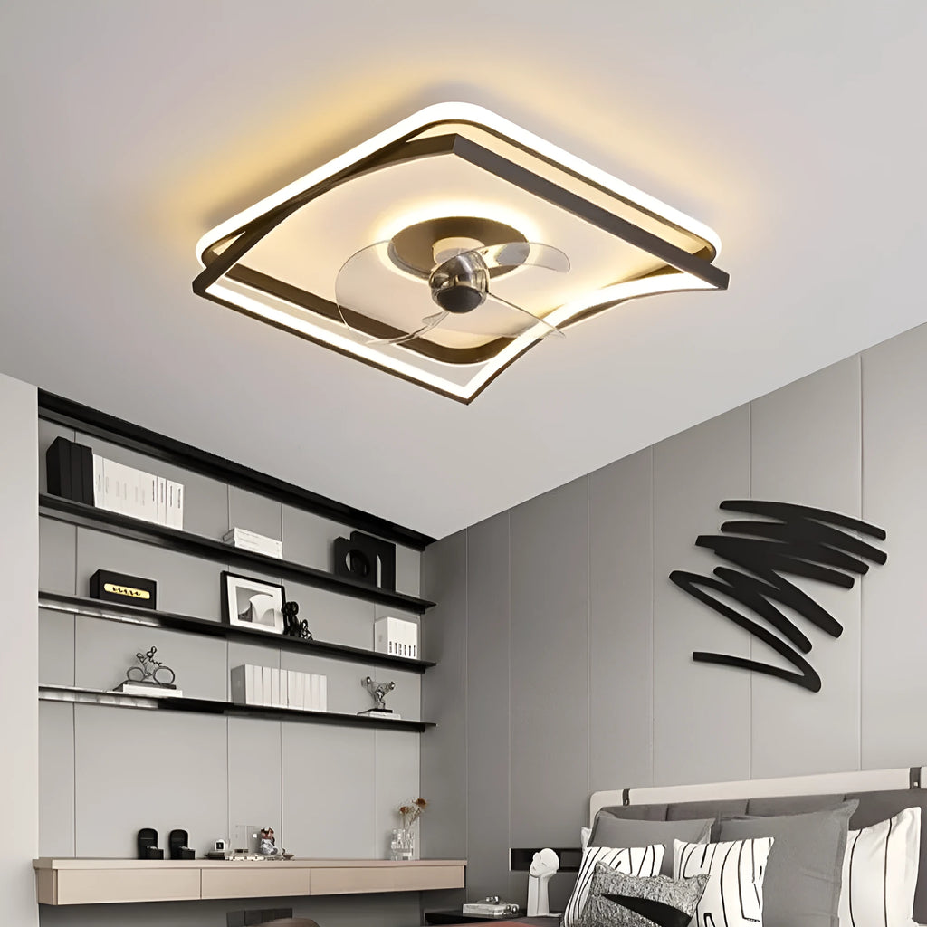 Fan lamp ceiling light in black round design with remote control for bedroom or dining room