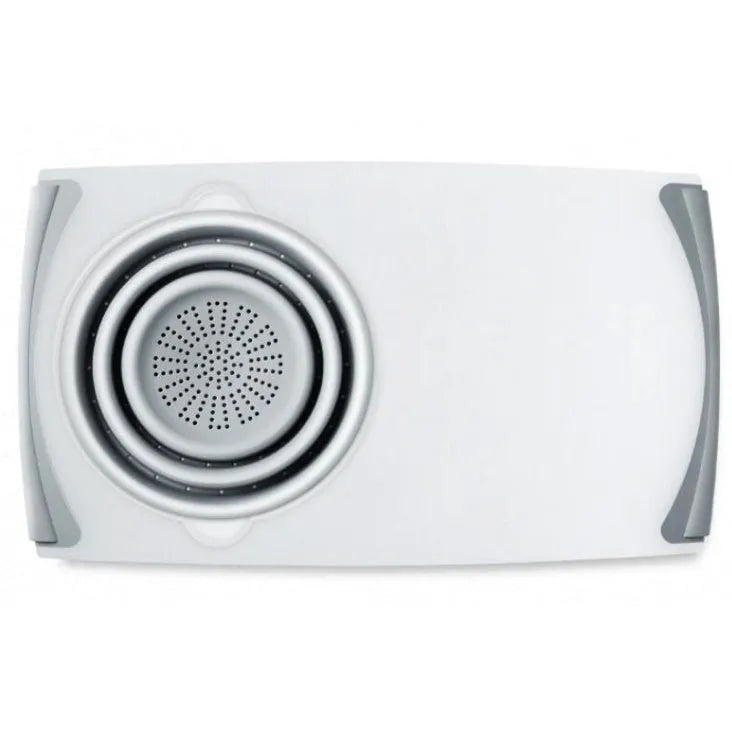 Multi-functional 3-in-1 chopping board with detachable folding drain basket in grey, 50x28.5cm