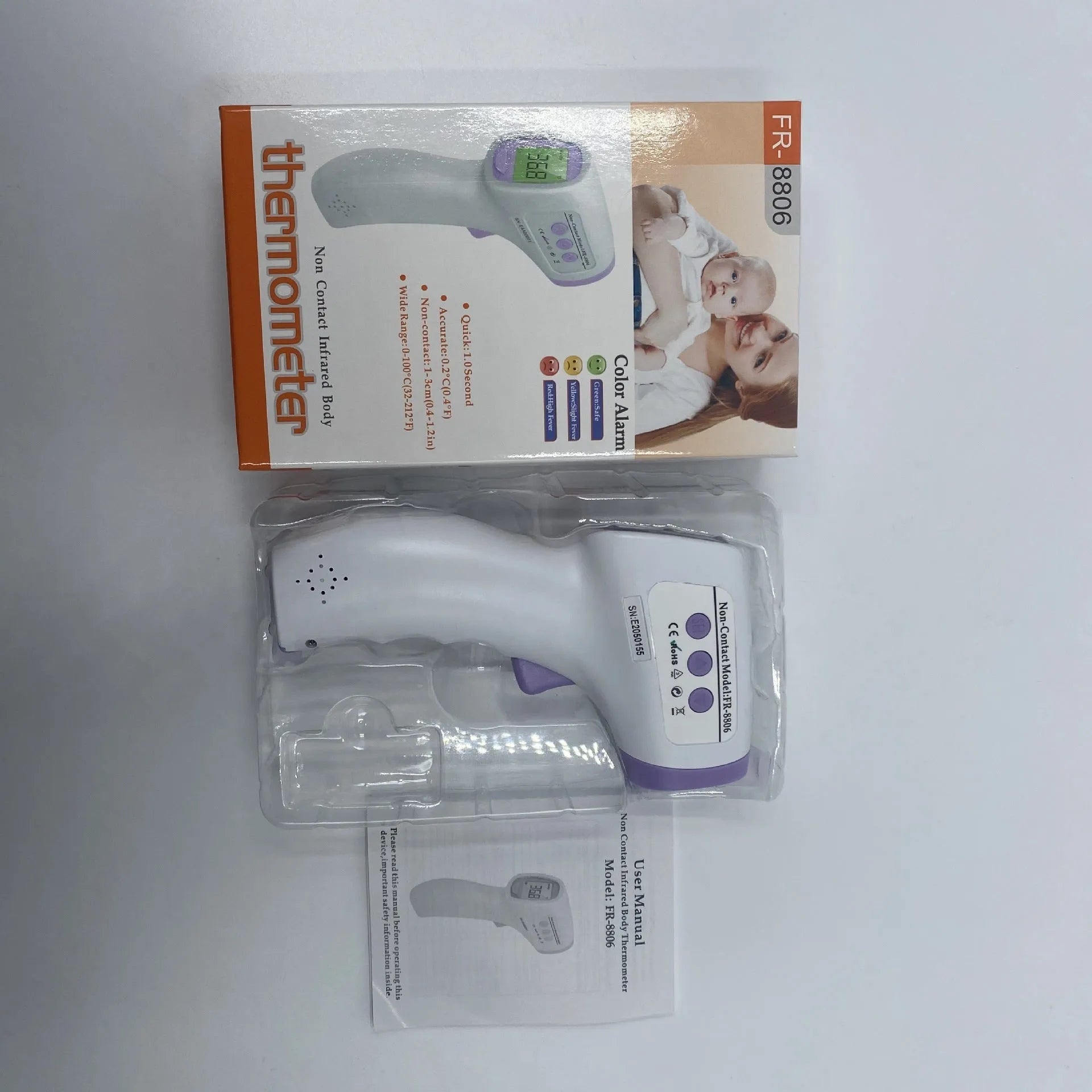 White digital non-contact thermometer for general temperature measurement.