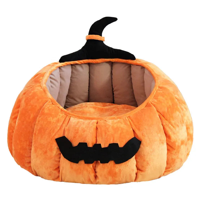 Winter warm pet Halloween nest cat bed in orange pumpkin design, cloth material
