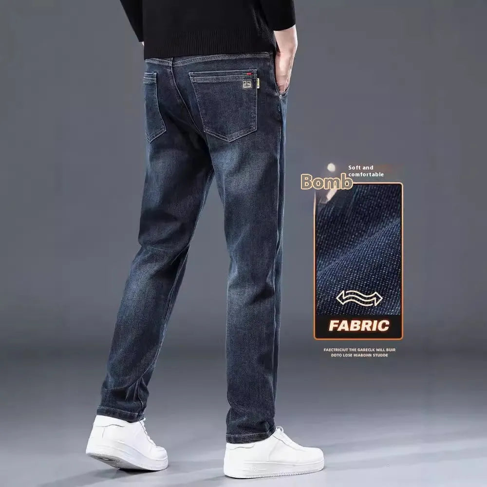 Blue grey slim straight casual trousers with mid waist and zip fly for teenagers' summer street fashion