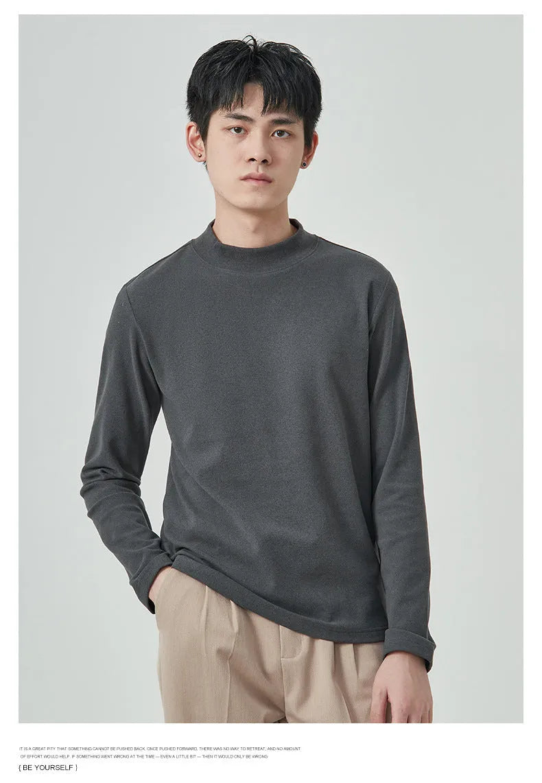 Men's Dralon half-high collar long sleeve solid colour pullover t-shirt autumn winter
