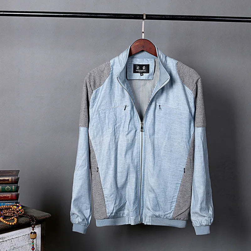 Men's heather grey thin linen jacket with a regular fit, shown on a model.