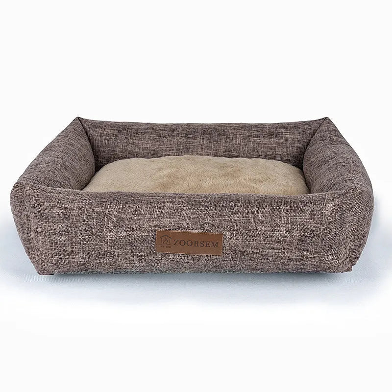 Square cloth dog bed in four colours and sizes, including gray, brown, gray plaid, brown plaid, from 50x40 cm to 80x60 cm