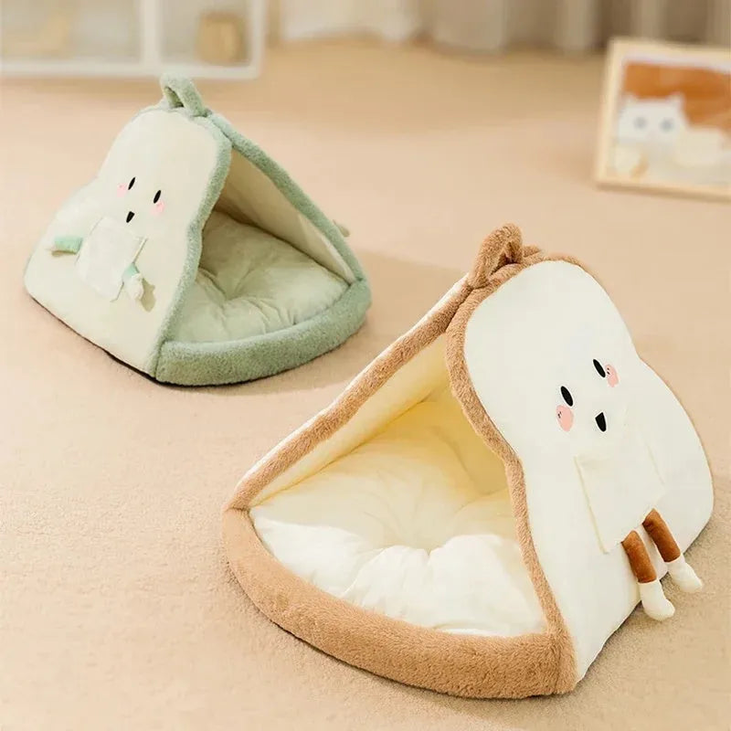 Green cat tent winter warm cozy pet house deep sleeping cave bed for kittens and small puppies