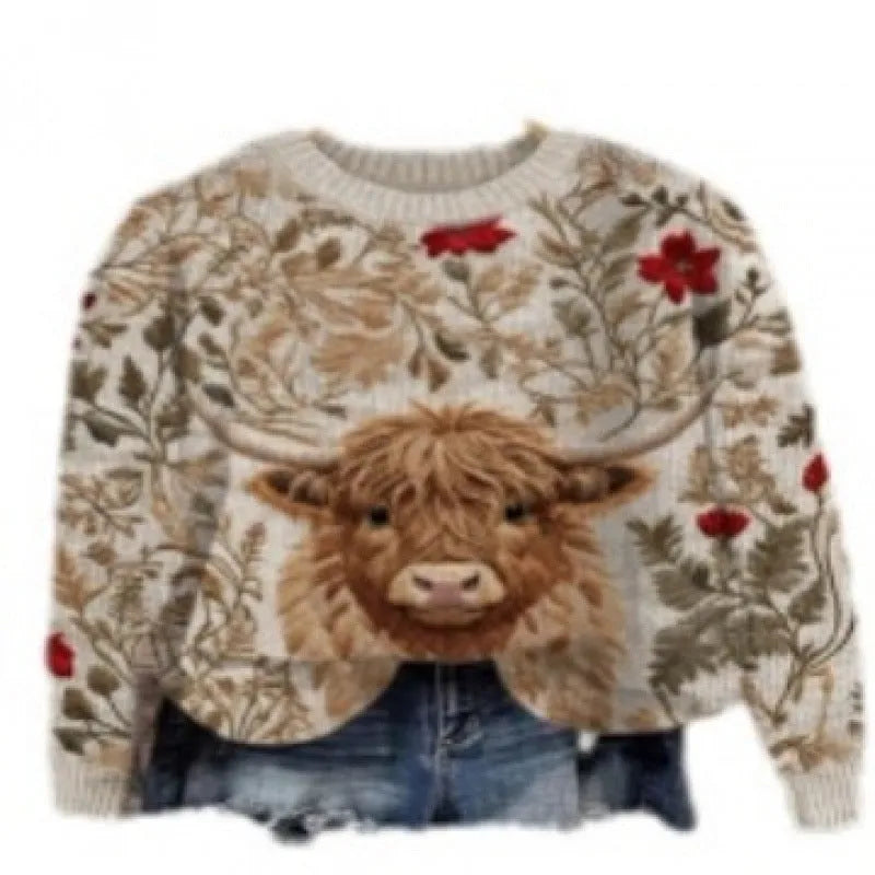 Women's floral printed round neck sweater in polyester available in multiple colours and sizes