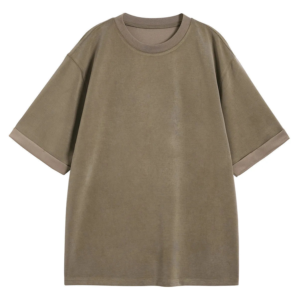 Men's loose casual drape knit T-shirt in solid colour, short sleeve, polyester blend, available in black brown white sizes S to 2XL