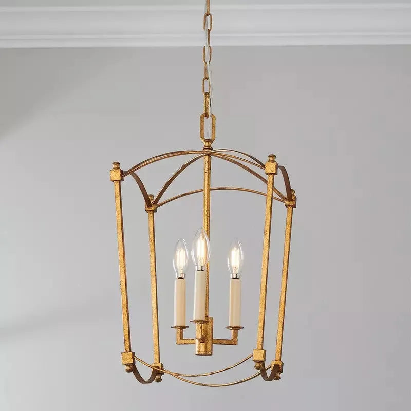4-head iron droplight ceiling lamp in gold foil finish on a white ceiling with simple villa stair setting