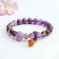 Natural nine purple fire duobao crystal and red agate bracelet in Mori style, bead diameter 7-8mm.