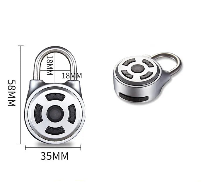 Silver smart padlock with Bluetooth and direction button password lock for luggage and lockers