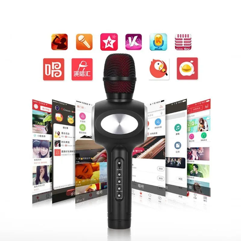 Yaerjia E108 mobile microphone in black with echo sound effect and dual speaker output