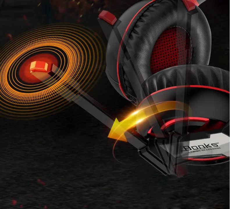 Wired gaming headset with microphone, over-ear design, available in Blue or Red, with 3.5mm plug