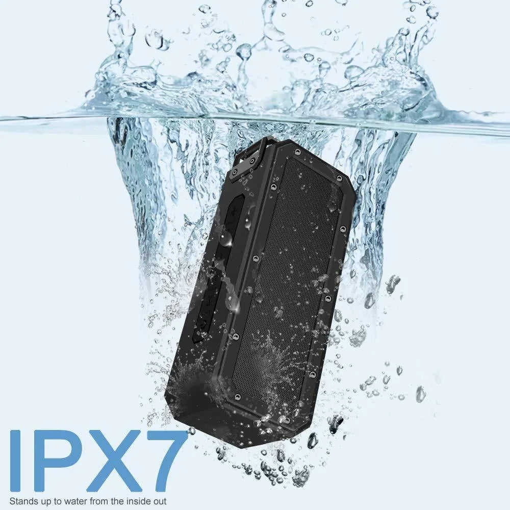 Outdoor waterproof portable 40W Bluetooth speaker in black with climbing rope attached