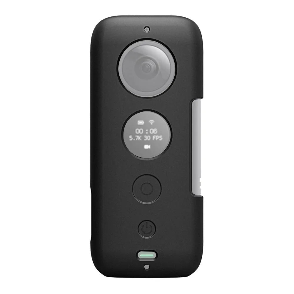 Insta360 ONE X silicone protective case in black and red showing precise cutouts for camera access