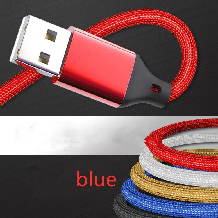 One for three charging cable data cable 1.2 metres TPE nylon braid red blue gold black silver