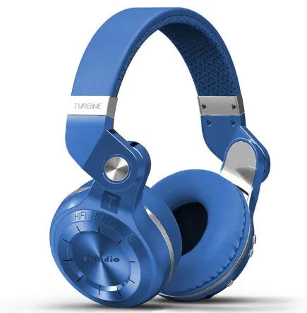 Bluedio T2 Plus Bluetooth wireless over-ear headphones in blue colour with headband.