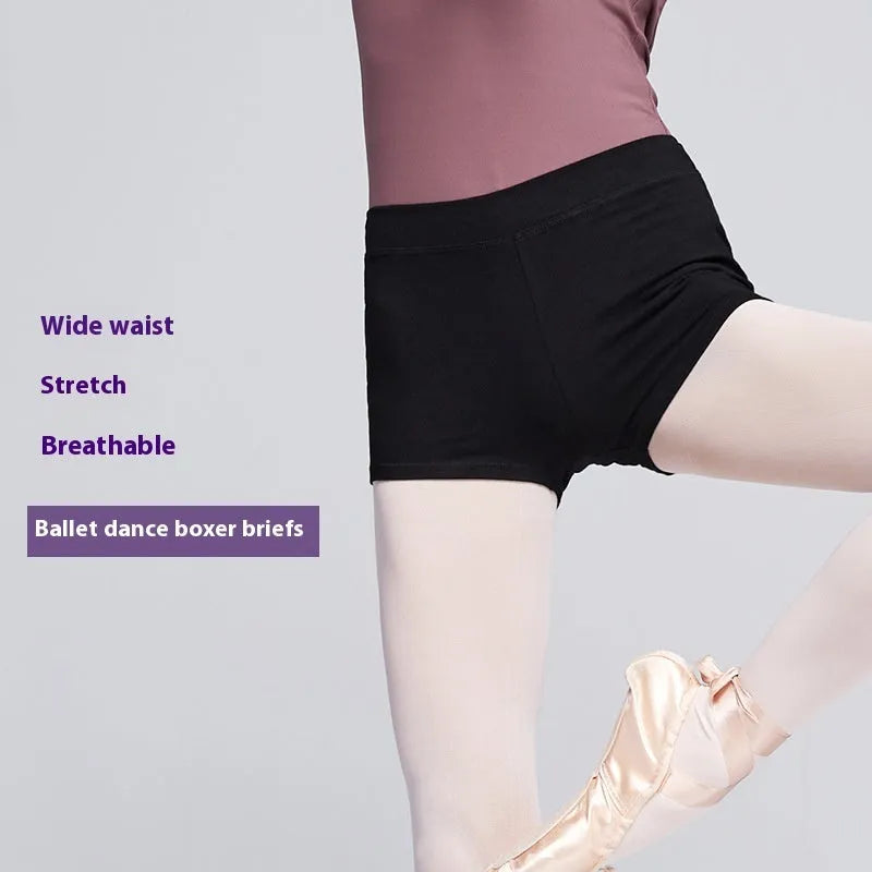 Black cotton women's ballet practice shorts for dance and fitness exercise