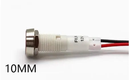 10mm stainless steel edge plastic indicator light with wire flat end metal connection in multiple colours