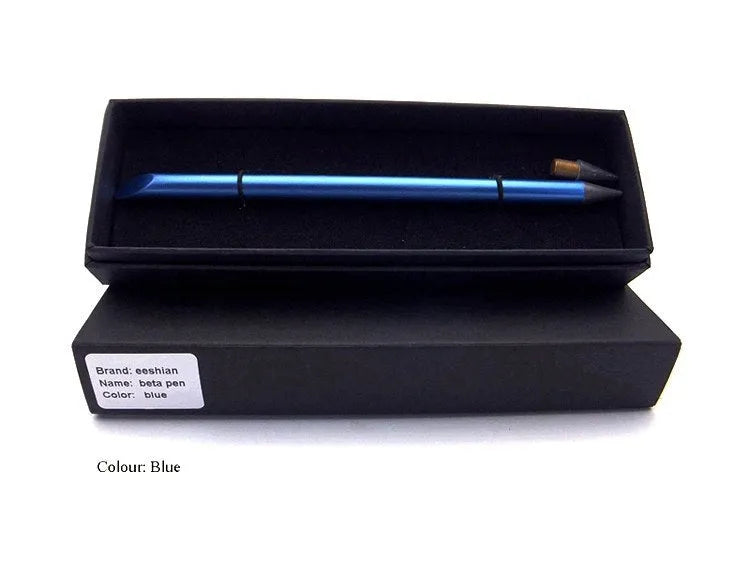 Metal inkless pen with alloy steel nib in presentation box with spare nib and pen bag