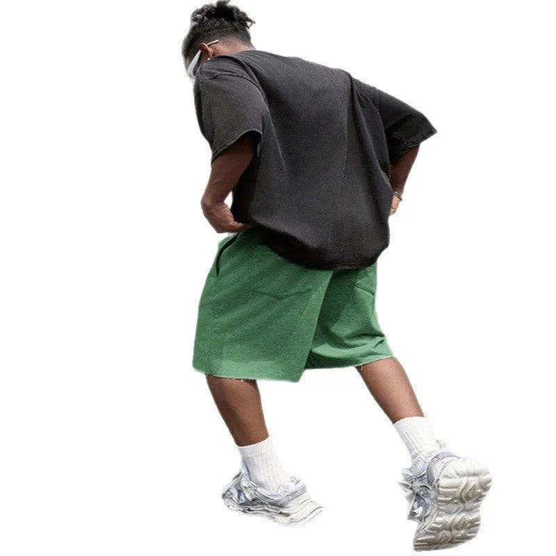 Men's medium long street hip-hop trousers in black, light gray, and green polyester fibre straight leg