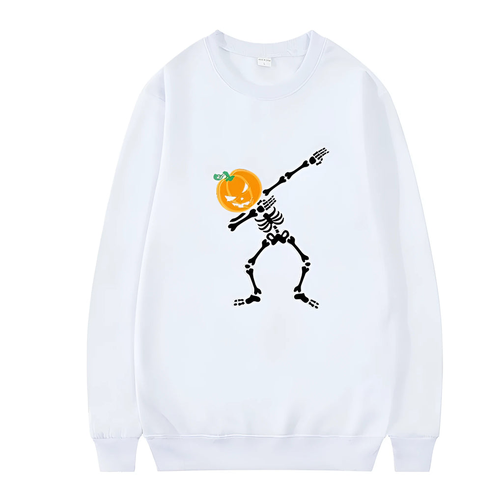 Women's printed long sleeve crew neck top in polyester fabric on a hanger.