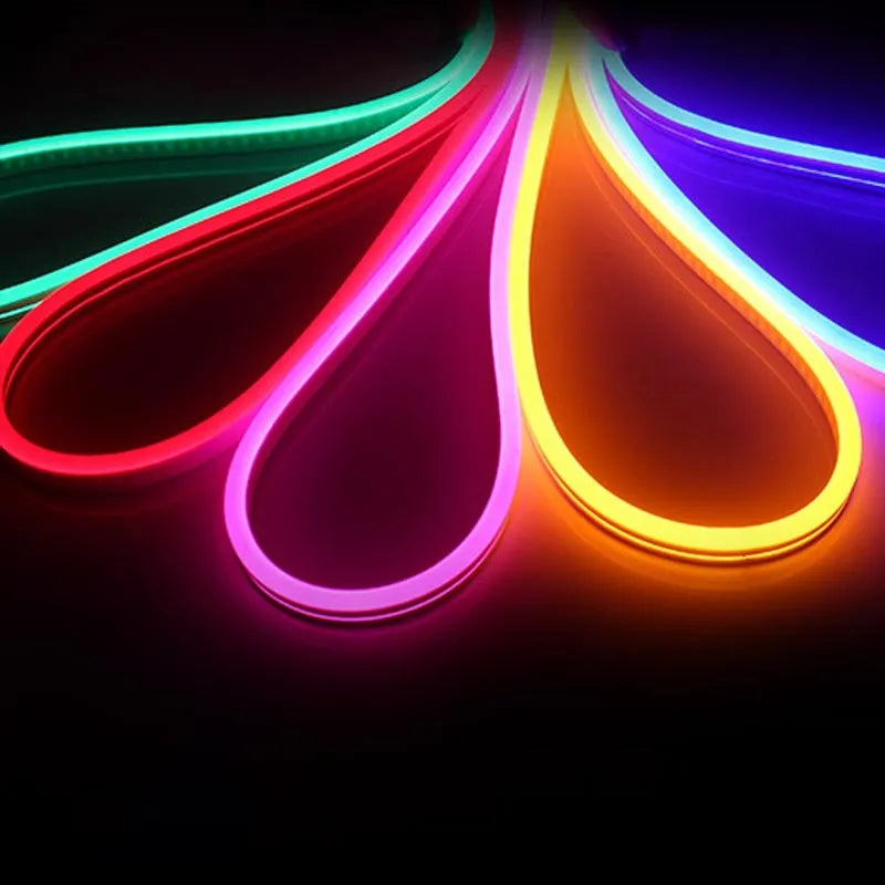 12V silicone low voltage flexible neon strip in 100 metres, 120 LED beads per metre, dimmable, five colour options