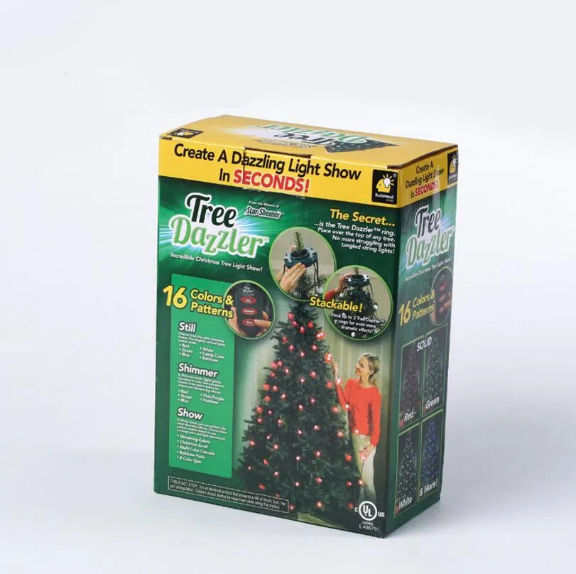 64 LED dazzler shower tree light string with dimming and colour change on a Christmas tree