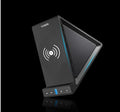Black multifunctional Bluetooth speaker with integrated mobile phone stand and built-in 2000mAh power bank.