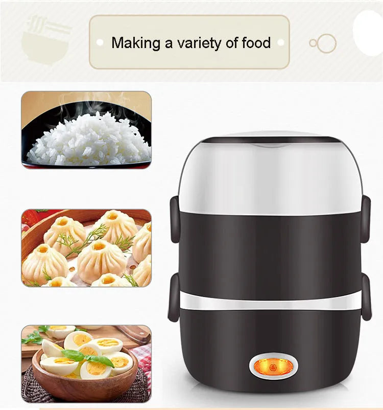Black electric heating lunch box with USB power connector and stacking container design