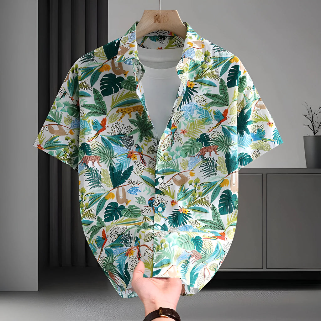 Men's casual Hawaiian summer short sleeve cotton shirt with flower print, available in multiple colours and sizes L to 8XL