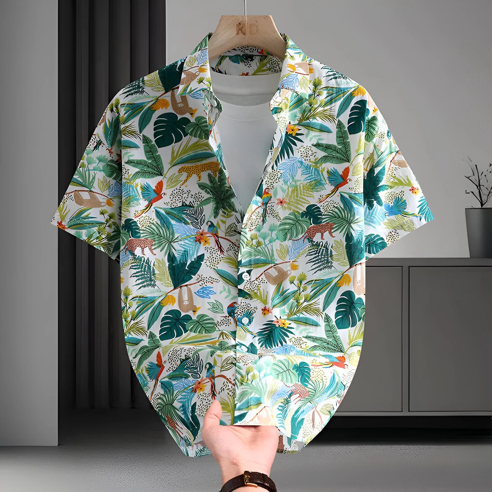 Men's casual Hawaiian summer short sleeve cotton shirt with flower print, available in multiple colours and sizes L to 8XL