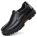 Men's black and brown cowhide leather slip-on business casual shoes with rubber sole