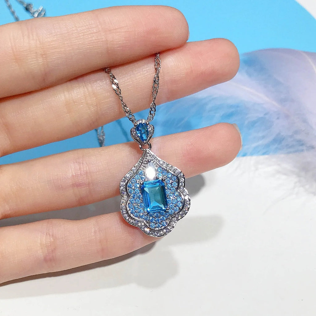 Personality Aquamarine Topaz Sky Mirror Pendant sea blue geometric shape copper pendant without chain