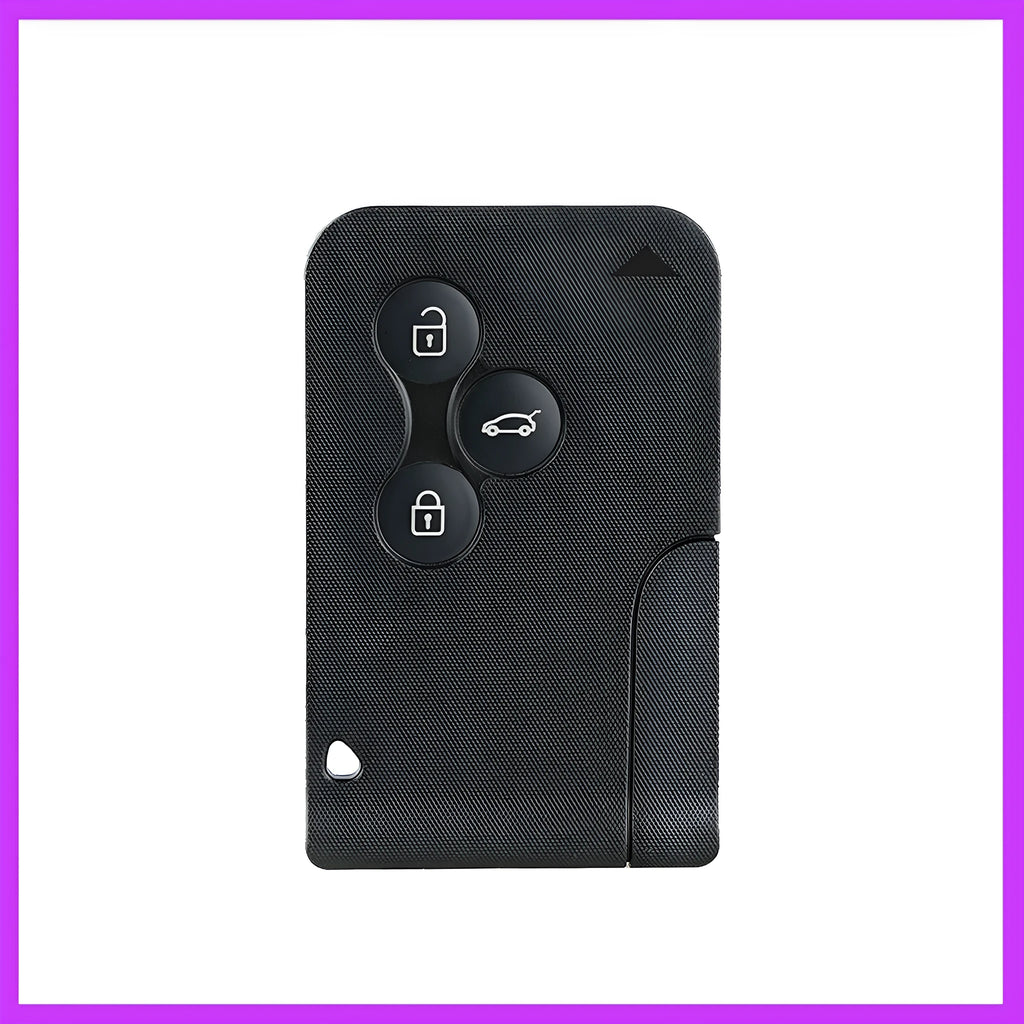 Black 3-button remote key fob for Renault Megane with engineering plastic casing, 82x51x28mm