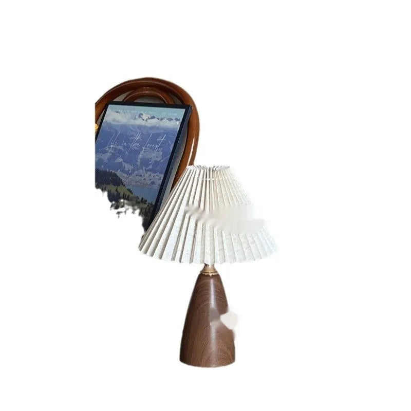 Nordic retro ceramic table lamp with pleated shade and remote control, bedside warm light, tapered floral style
