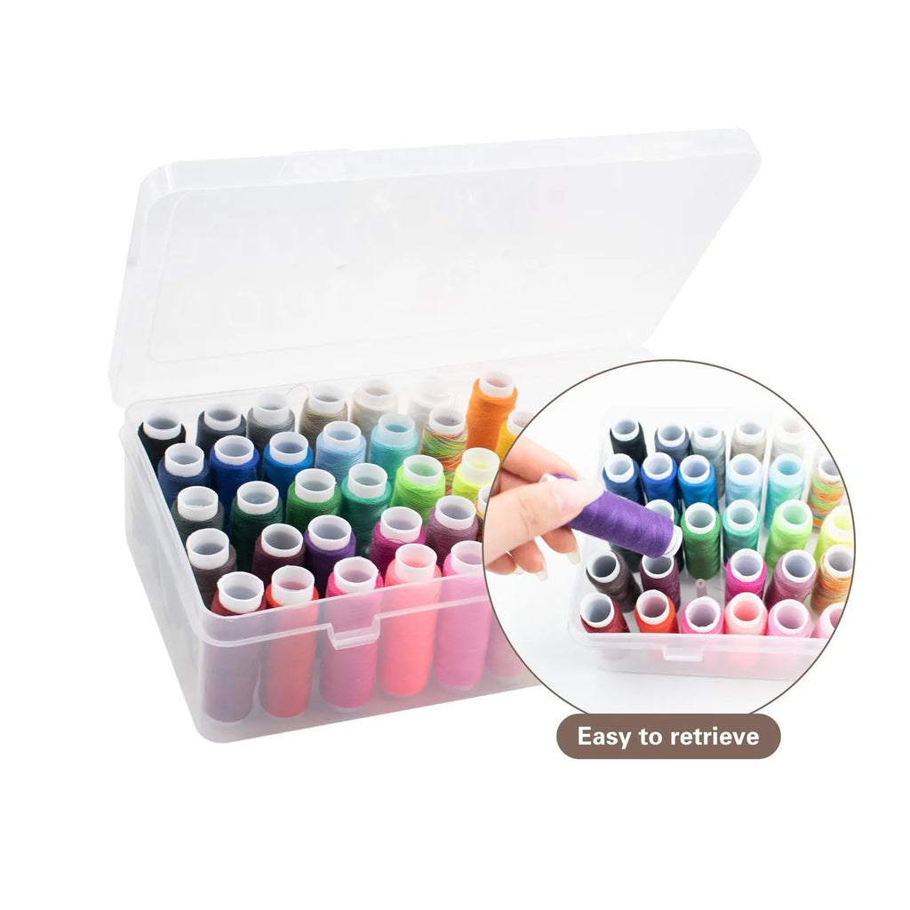 Plastic embroidery storage box with 42 numbered compartments in transparent, pink, or blue colour.
