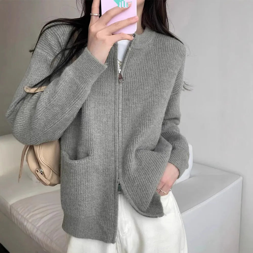 Soft wind glutinous sweater coat cardigan in viscose fibre available in beige, grey, black and khaki colours