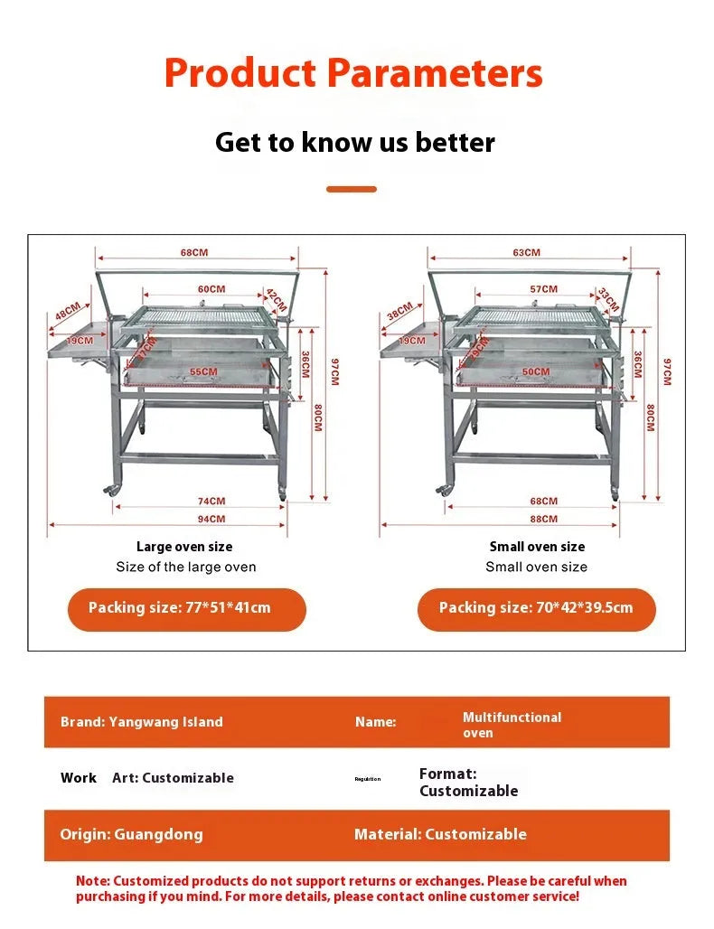 Large foldable charcoal barbecue stove with detachable components for courtyard cooking