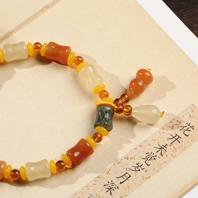 Natural Xinjiang Jinsi Jade small bone beads bracelet geometric auspicious pattern 10.5x8mm women's Chinese style