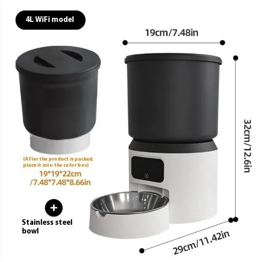 4L smart pet feeder for cats and dogs with timing and remote monitoring capabilities