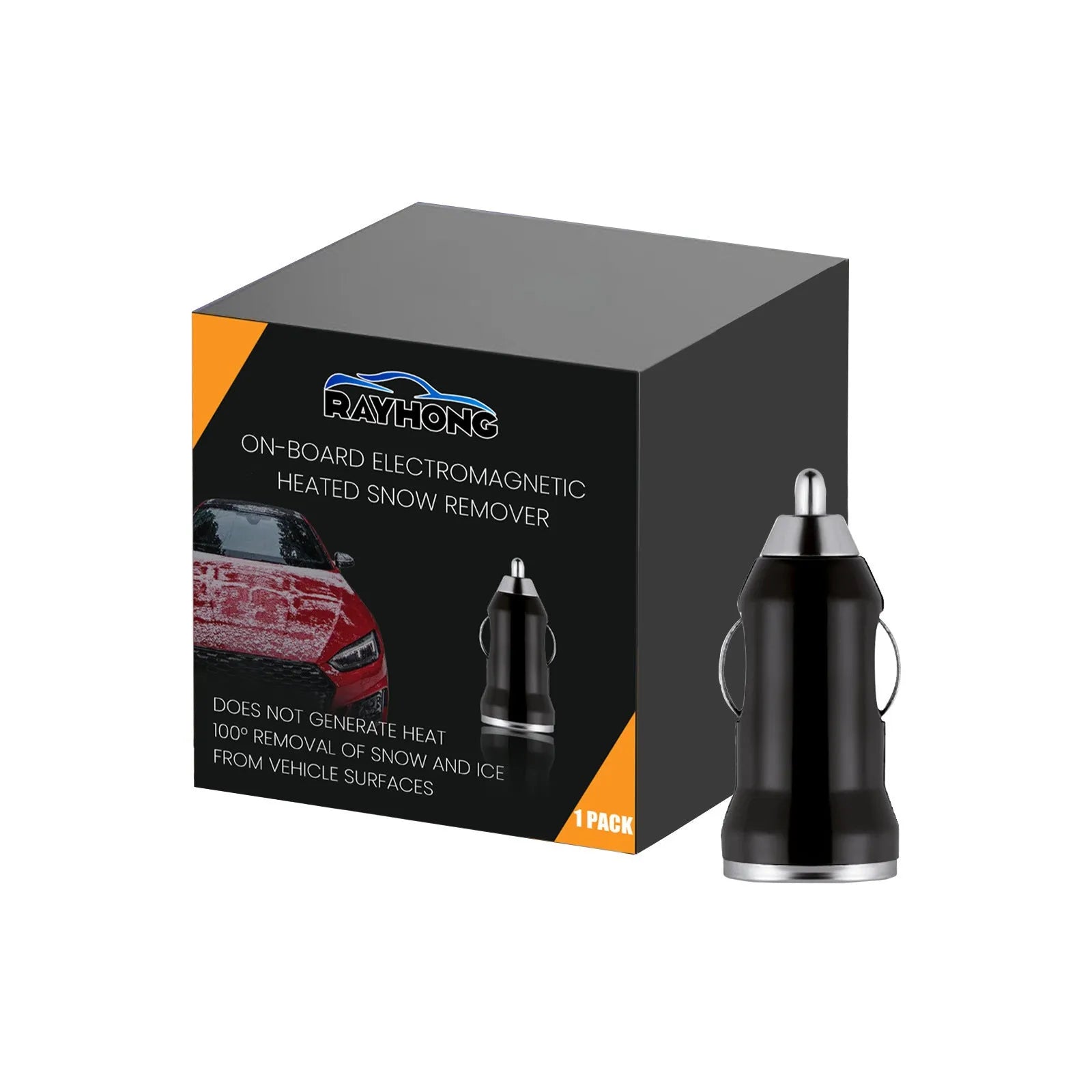 Black portable car snow melting tool with charger, 5.5x2.3 cm size