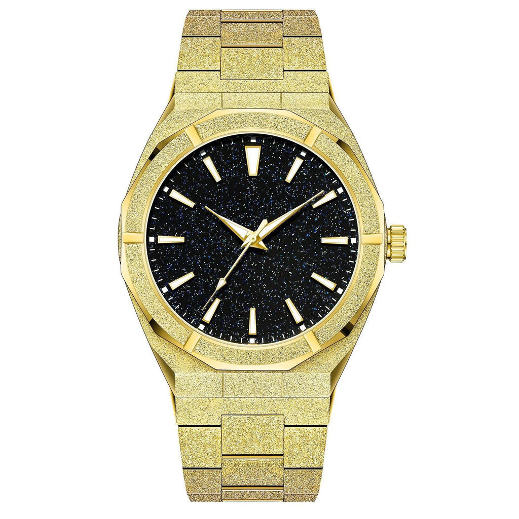 Men's stainless steel business watch with frosted case and luminous markers in black, gold or silver