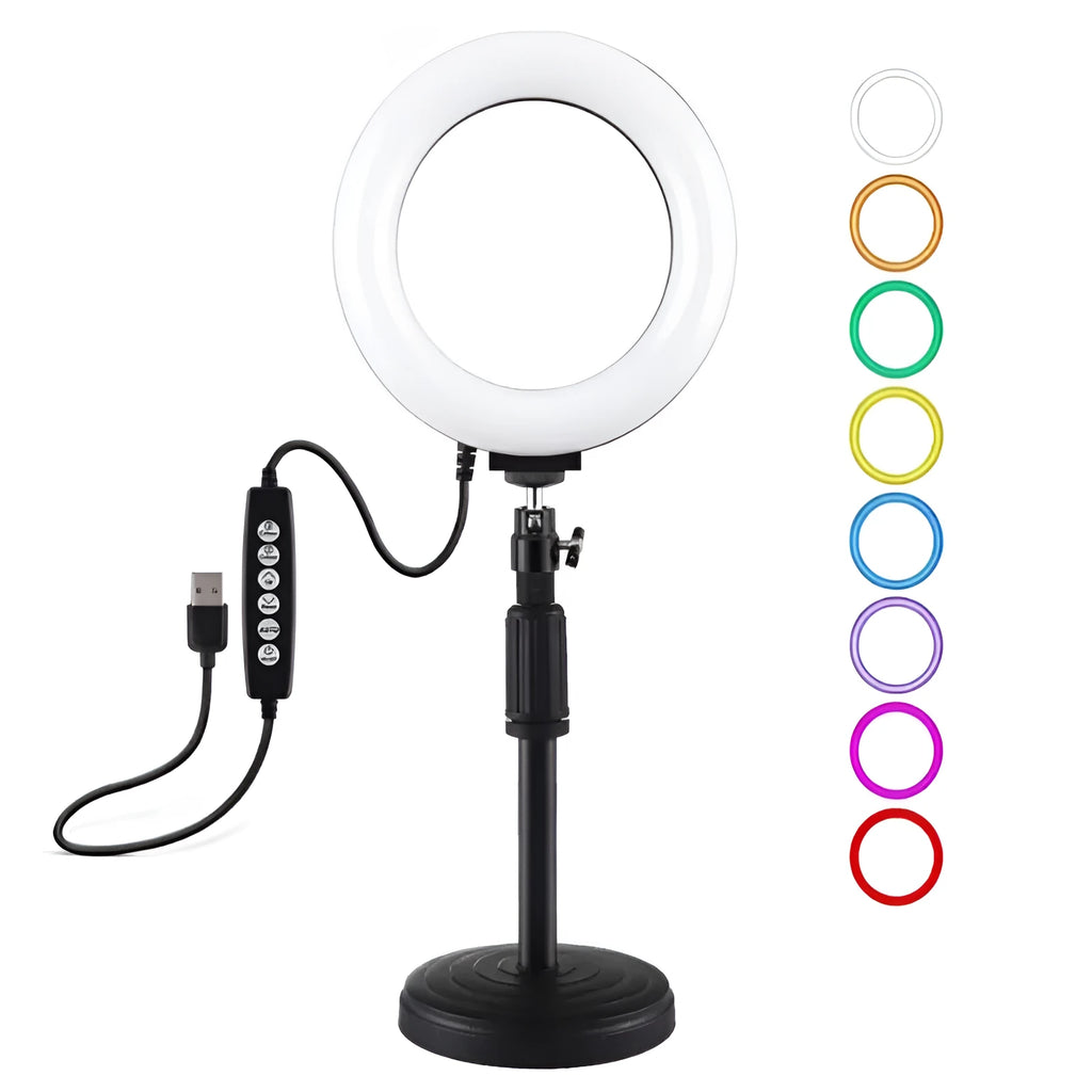 Black dual mobile phone desktop fill light ring beauty selfie bracket with professional flash 16cm