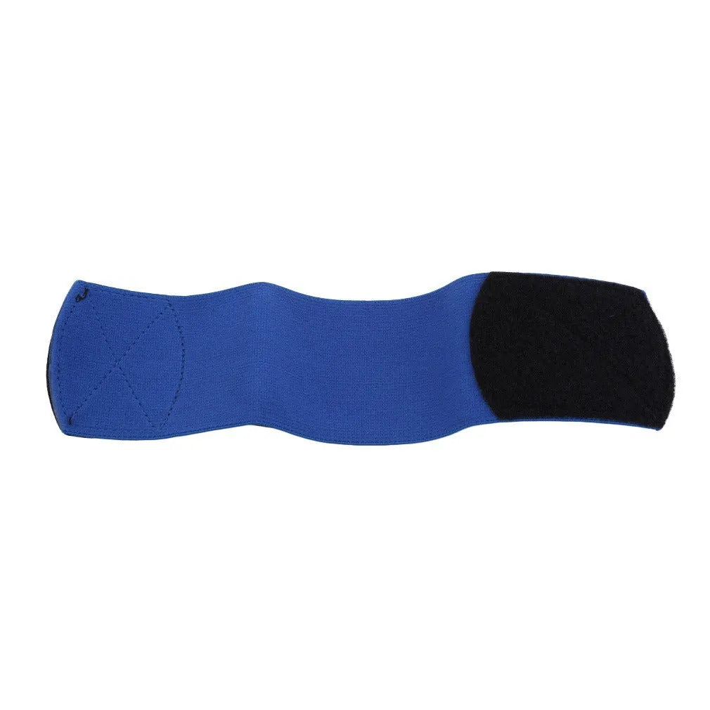 Red elastic rubber football shin guard fastening belt, approximately 25cm long.