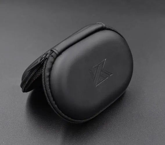 Black oval leather earphone storage bag designed for EDX PRO and compatible audio models